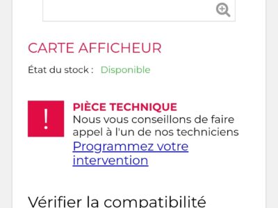 Carte afficheur Table de cuisson De Detrich modèle DTI1116B