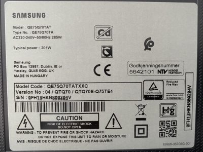 Télévision Samsung 75 pouces pour pieces